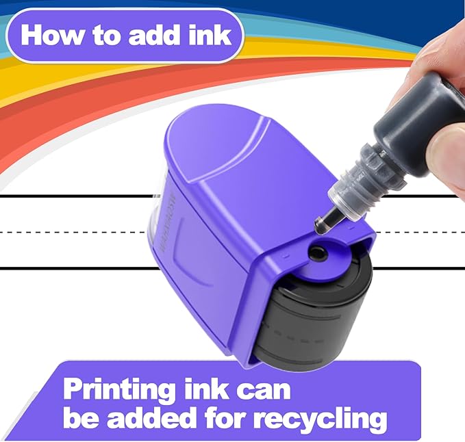 Handwriting Lines Stamp Roller Self-Inking Line Rolling Stamps Handwriting Practice Tool for Teachers Kids Kindergarten (Purple)