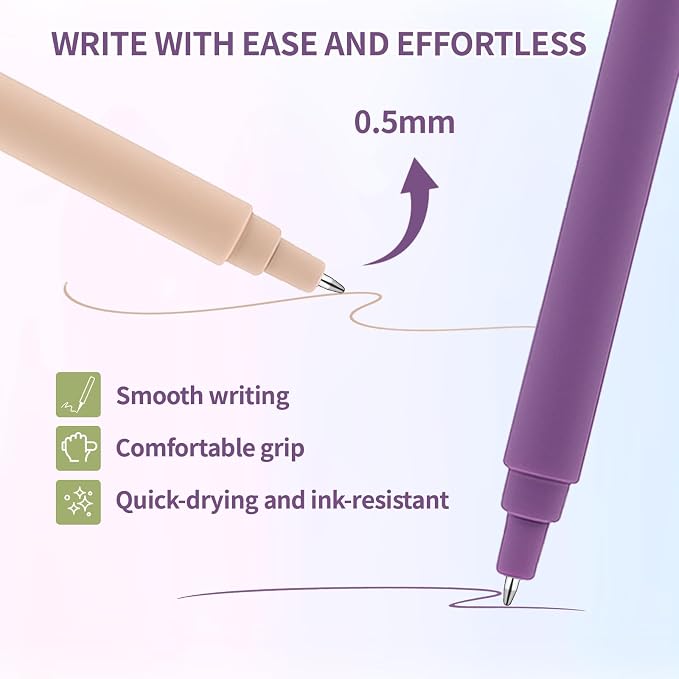 Thboxes 8Pcs Gel Pens for Journaling, 0.5mm Fine Tip Retractable Colored Nurse Pens - Smooth Writing for Note Taking, Office & School Supplies, Journaling Supplies for Women Teacher Nurse gifts