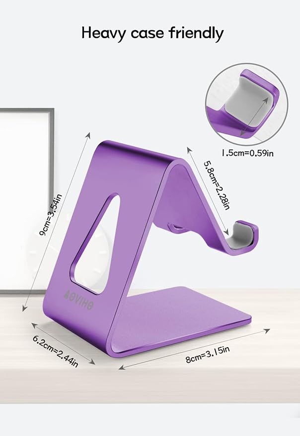 Aoviho Cell Phone Stand for Desk, Aluminum Phone Holder for iPhone 17 16 15 Pro Max, Samsung Galaxy, Stable Office Desk Accessories,Hands Free Stand for Office Home,Purple