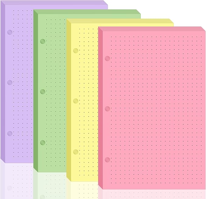 200 sheet Half Letter Dotted Refill Paper 3 Hole Punch 5-1/2 x 8-1/2 College Ruled Dot Grid Paper Refill Colored Mini Binder Paper Planner Inserts Fits Mini 3 Ring Binder Refills Office