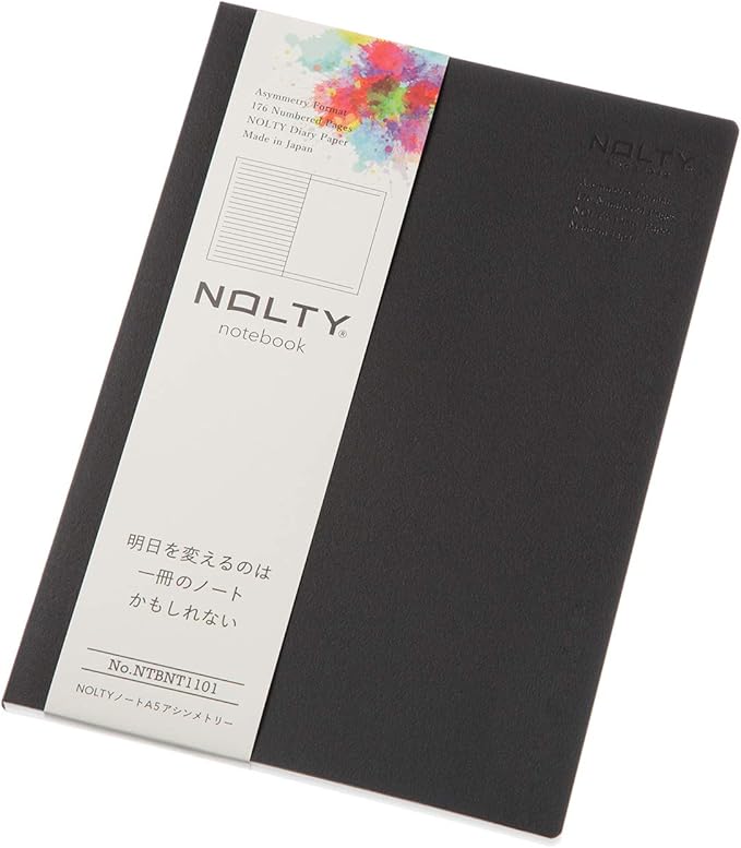 NOLTY Notebook, A5 Lined + Dot Grid, 176 Pages, Made in Japan, Black, NTBNT1101
