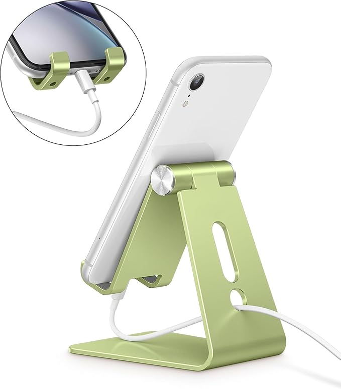 OMOTON Adjustable Cell Phone Stand, C2 Aluminum Desktop Phone Dock Holder Compatible with iPhone 15 14 13, SE, XR, 8 Plus 7 6, Samsung Galaxy, Google Pixel and More