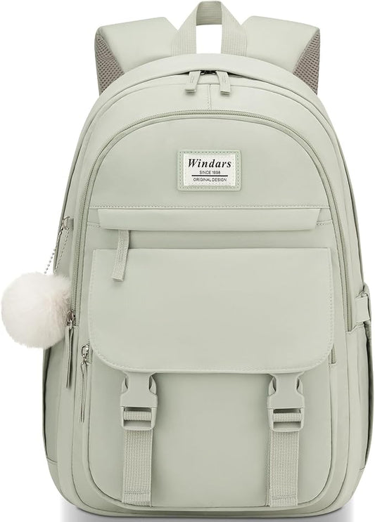WINDARS School Backpack for Teen Girls, Cute College Backpacks for Women Students Aesthetic Bookbag Large 15.6 Inch Laptop Bag Middle School Travel Back Pack (Green)
