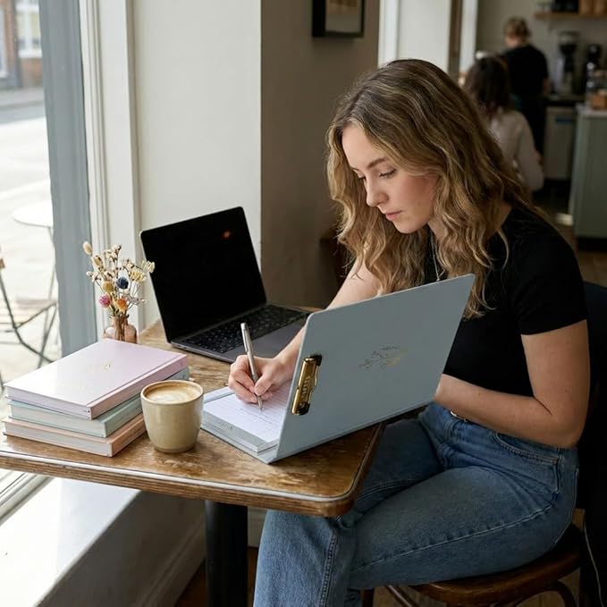 Aesthetic Clipboard Folio with Refillable Lined Notepad & Interior Pocket - Cute Padfolio/Legal Pad Holder for Women - Easily Organize Notes at Work, School, or Home