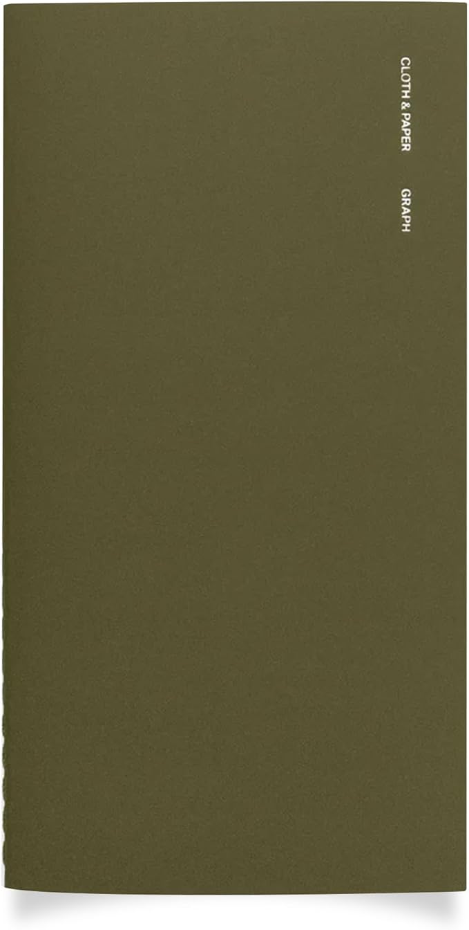 Cloth & Paper Travel Notebook | Graph Notebook – Olive | Pocket Plus Grid Paper Notebook 3.2" x 6" | Graph Layout for Notes, Diagrams, Lists & Structured Planning for Work or Study – Soft Touch Cover