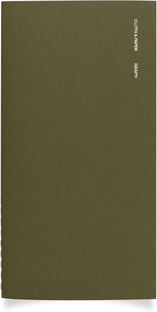 Cloth & Paper Travel Notebook | Graph Notebook – Olive | Pocket Plus Grid Paper Notebook 3.2" x 6" | Graph Layout for Notes, Diagrams, Lists & Structured Planning for Work or Study – Soft Touch Cover