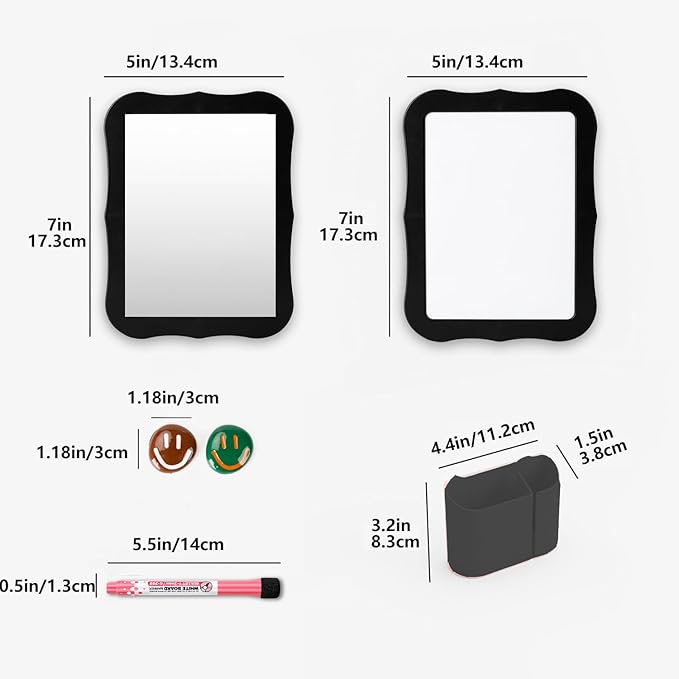 Locker Accessories for Girls Boys with Locker Mirror, Magnetic Whiteboard, Cute Smiley Face Magnets, Back-to-School Locker Decorations, Ideal for Office School Locker (Black Locker Decor Set)