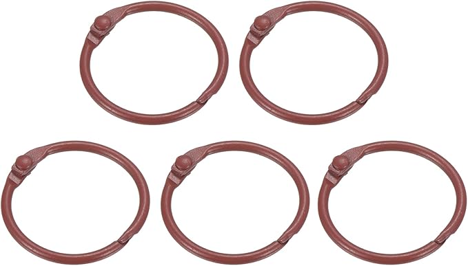 PATIKIL Loose Leaf Binder Rings 1 Inch, 5 Pack Metal Flash Card Book Binding Rings for Key Chain Index Card Scrapbooks, Brown