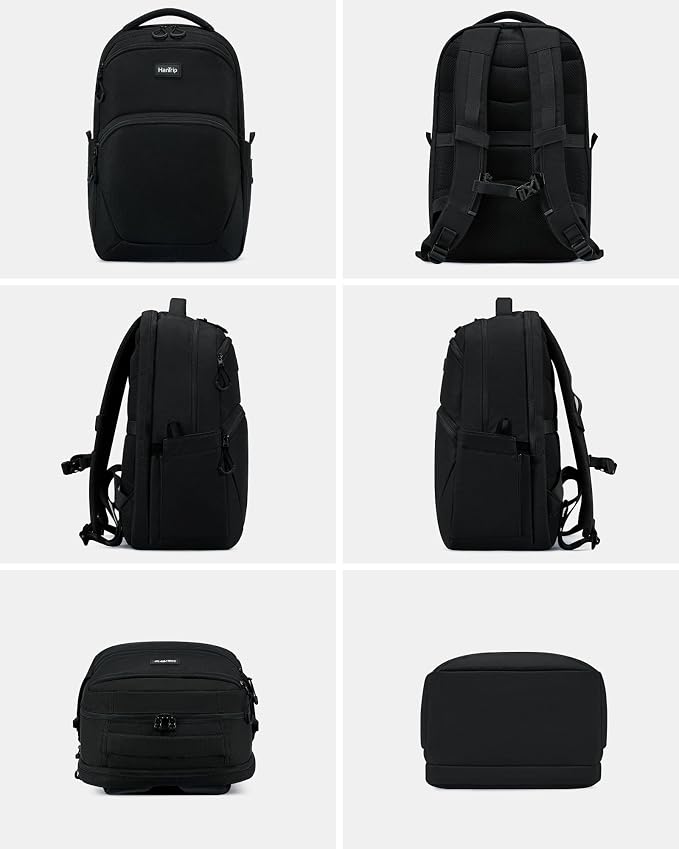 HanTrip 18 Inch Carry on Travel Backpack with Lots of Pockets, Black | 17 Inch Laptop Sleeve, Luggage Sleeve, Water Bottle Pocket, 30 Liter, Chest Strap, Water Resistant, 18x14x8 Medium Bookbag