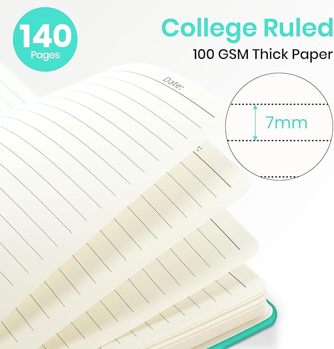 ZOTIA Lined Spiral Journal Notebook for Women, A5 College Ruled Journals for Writing, Hardcover Notebooks for Work, Note taking and Office School Supplies,140 Pages - Aquamarine