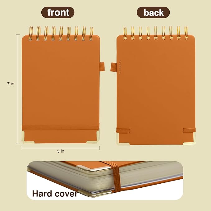 Top Spiral Notebook 5x7 Leather Steno Pad 300 Pages Hardcover Steno Notebooks Top Spiral for Work Steno NotePad, 100 GSM Thick Paper, Left Handed Notebooks for Office College School, Purple