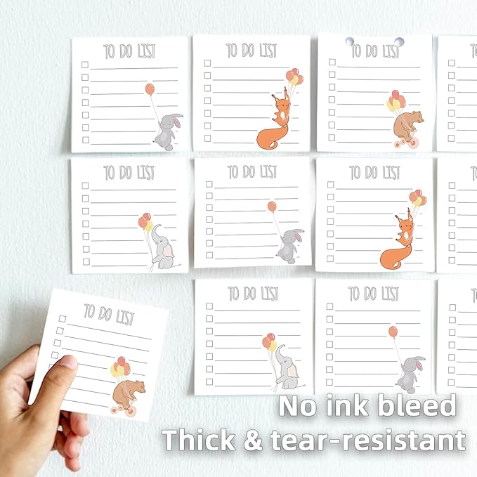 Cute Animal 4 Pads/200 Sheets 3x3 Sticky Notes Set, Adorable Cartoon Memo Pads with High-Adhesive, Post Reusable Tearable it Notes for Journal Planners Office School Home, to-do List Stationery Gift