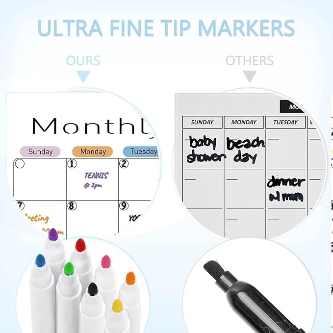 Hivillexun Magnetic Dry Erase Calendar for Fridge - 3 Pack Monthly, Weekly & Daily Planner Set (14"x11"), Includes 8 Ultra-Fine Tip Magnetic Markers & Large Bone Eraser, Reusable Whiteboard
