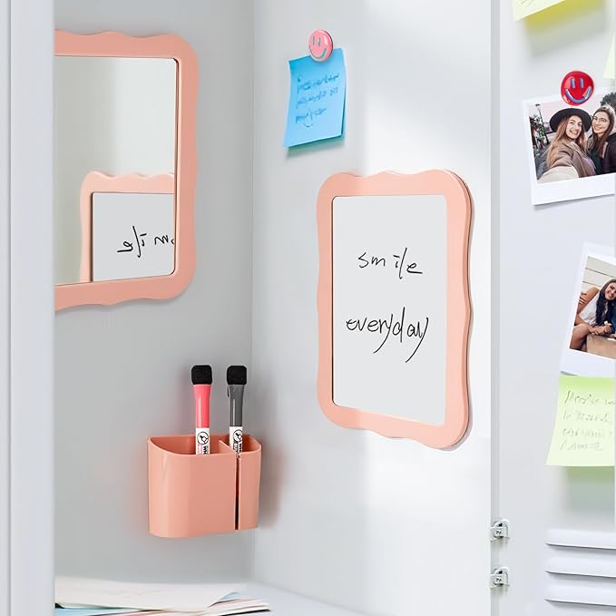 Locker Accessories for Girls Boys with Locker Mirror, Magnetic Whiteboard, Cute Smiley Face Magnets, Back-to-School Locker Decorations, Ideal for Office School Locker (Pink Locker Decor Set)