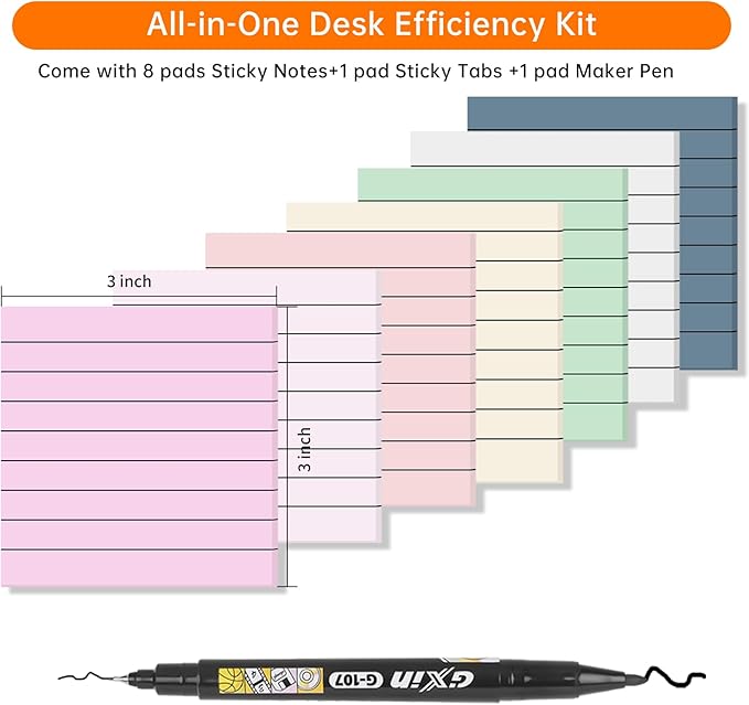 Transparent Sticky Notes with Lines, MEIGAONE 8 Pack Lined Sticky Note 3x3 Super Strong Adhesion, Waterproof Clear Sticky Note for Study, Book,Office,School Supplies