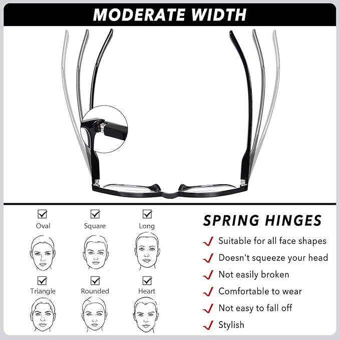 Bifocal Reading Glasses for Women, Blue Light Blocking Computer Readers with Spring Hinges, Retro Square Frame