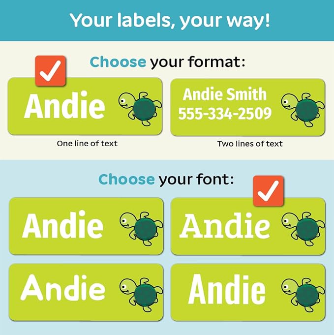 Kids Personalized Name Labels for School, Camp, Daycare (128 Labels) Custom Peel and Stick Waterproof Name Tags Stickers for Water Bottles, Lunch Boxes, Clothing Tags, School Supplies (Under The Sea)