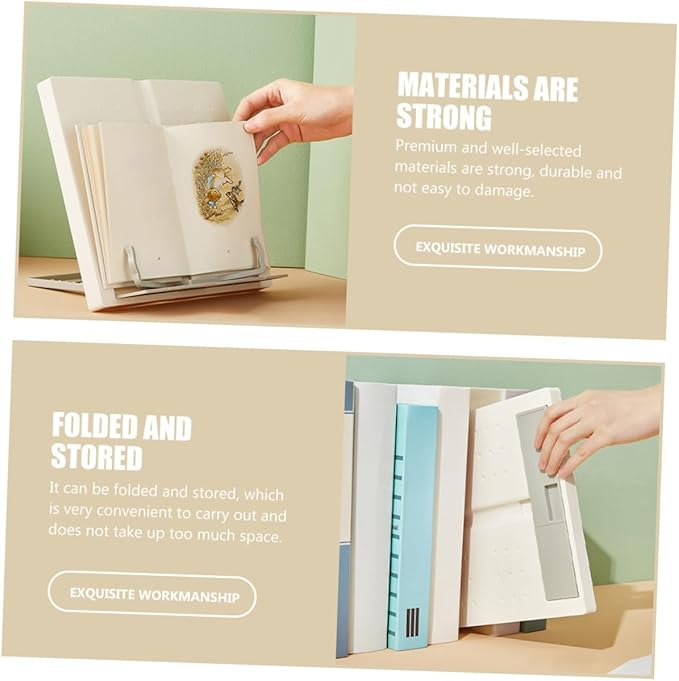 Adjustable Reading Stand for Desktop with Multi-Angle Book Holder Rack Portable White Textbook Holder for Cookbooks and Reading Design for Easy Storage and Carrying