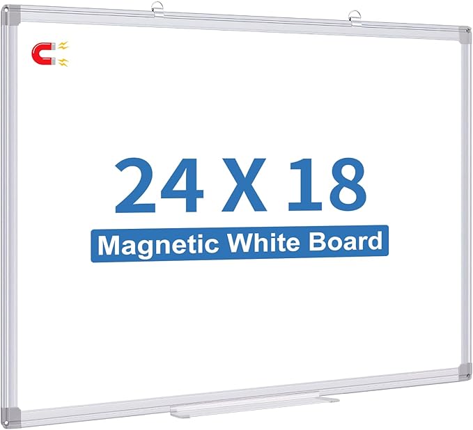 White Board Dry Erase, 24 x 18 inch Magnetic Dry Erase Board Whiteboard for Wall, Aluminum Frame Hanging Whiteboard Marker Board Writing Board for Home Classroom Office