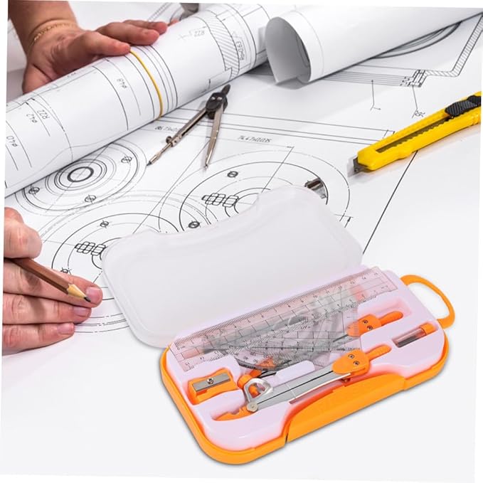 KALLORY Geometry Drawing Kit with Metal Compasses 10pcs Set for Students, Math Ruler and Compass Tools for School Exams and Technical Drawing Random Color