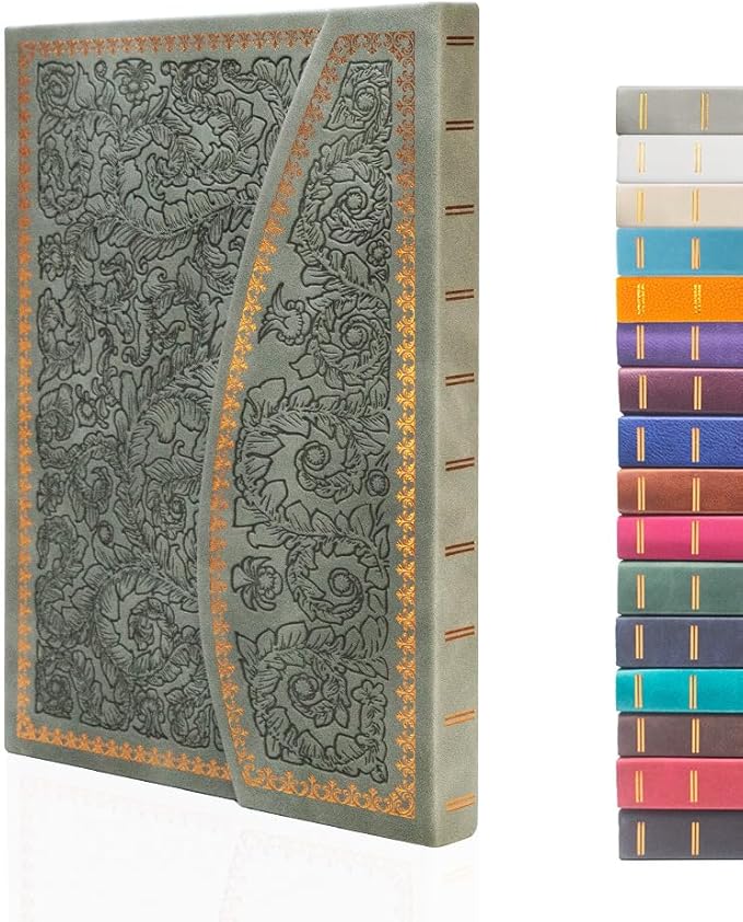 VICTORIA'S JOURNALS Magnet Journal, Carving Vintage Notebook Faux Leather Hard Cover Personal Diary Lined Pages Ribbon Bookmark, 8'' x 5.7''