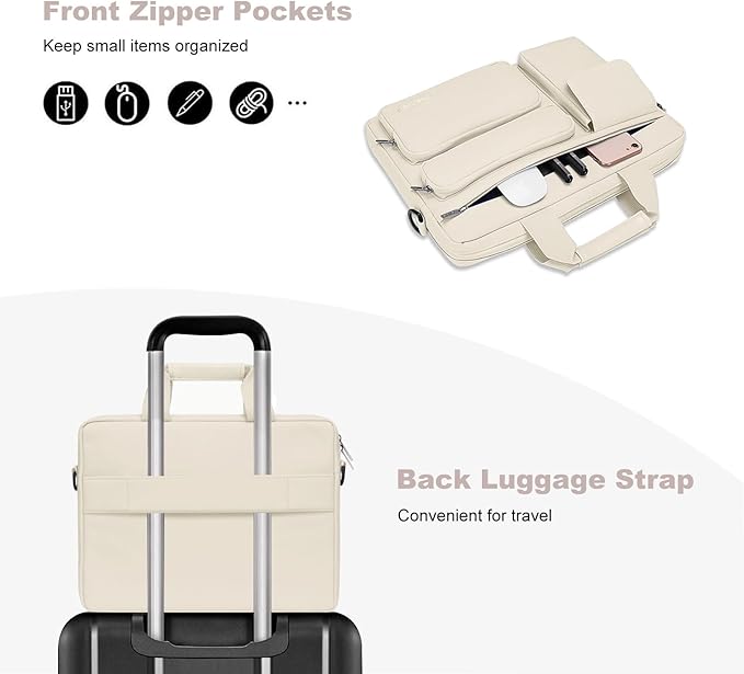 MOSISO Laptop Shoulder Bag 15.6 inch, 15-15.6 inch Computer Bag Compatible with MacBook Pro 16 inch, HP, Dell, Lenovo, Notebook with 2 Raised&1 Flapover&1 Horizontal Pocket&Handle&Belt, Sand