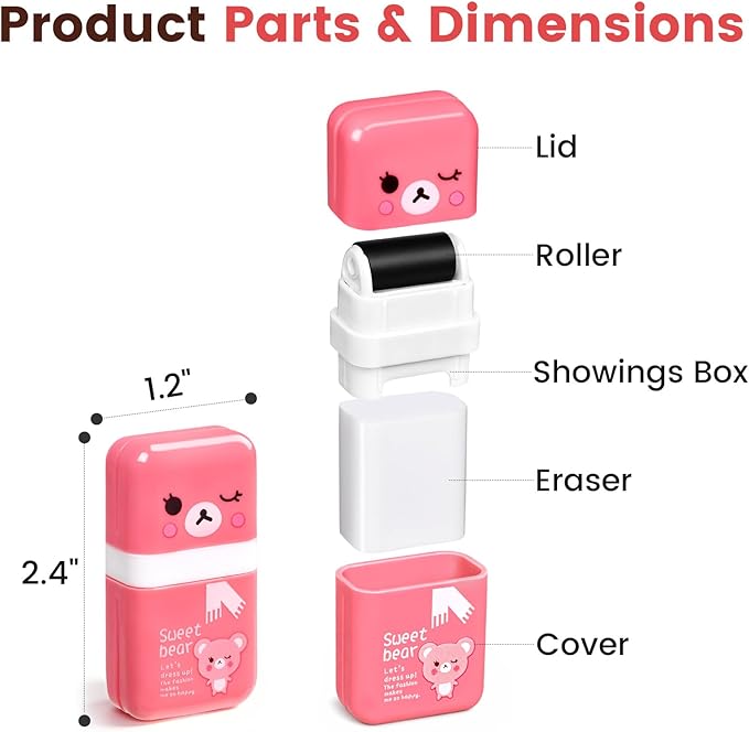 Sooez 12 Pack Pencil Erasers, Cute Erasers Pencil Eraser with Clean up Roller Pencil Eraser Shaving Roller Case Erasers for Party Favors Gift Supplies