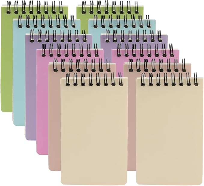 12 Pack Pocket Notebooks, 3x5 Small Notepads, Mini Spiral Notebooks, 60 Sheets/120 Pages,Lined College Ruled Paper, Memo Pads for Home, Office, School or Travel (Colorful)
