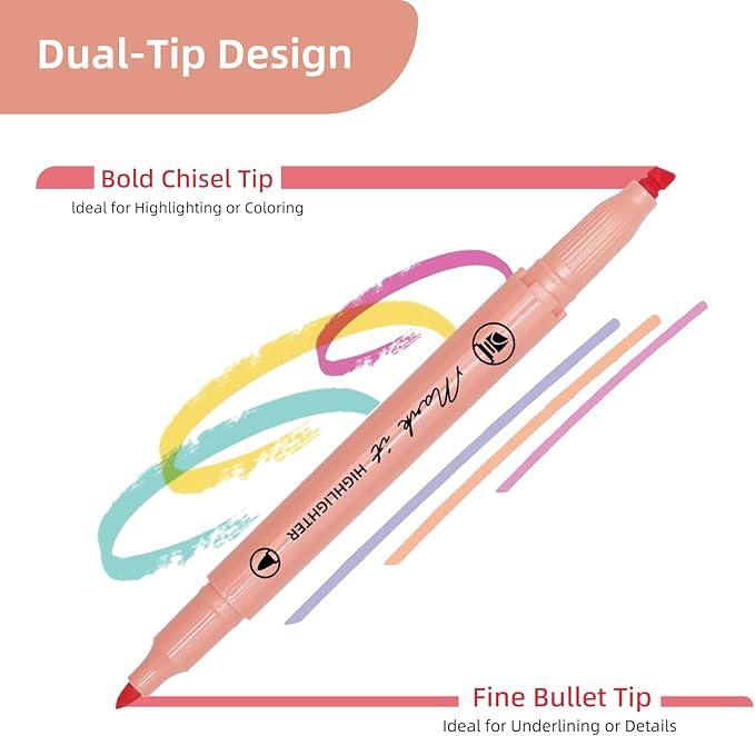 Pink Highlighters, 5 Pack Aesthetic Bible Highlighters No Bleed, Pastel Highlighter Assorted Colors, Cute Highlighter Dual Tip For Journaling Supplies