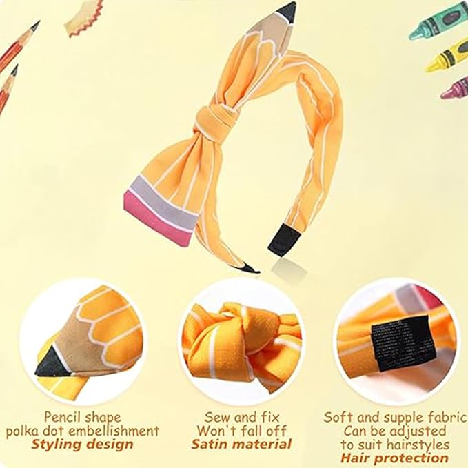 Back to School Headband Yellow Pencil Hair Bands Stripe Pencil Headpiece Cute School Hair Accessories for Women Girls First Day of School Party Supplies