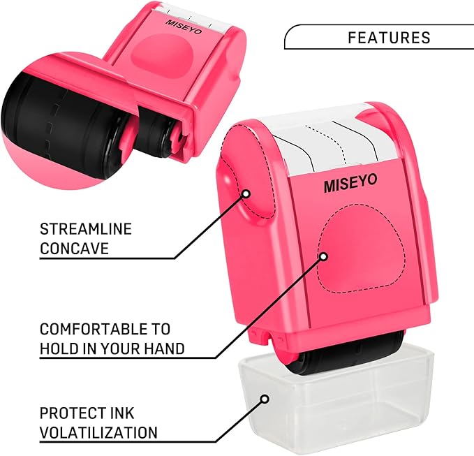 Miseyo Dashed Handwriting Lines Practice Roller Stamp,Self-Inking Line Rolling Stamps for Kids Writing - Peach