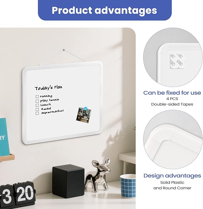 Small Wall White Board, 11" x 14" Mini Double-Sided Magnetic Dry Erase Board with Plastic Frame, Hanging Whiteboard with 5 Markers for Kids, Students, School, Kitchen, Home & Office