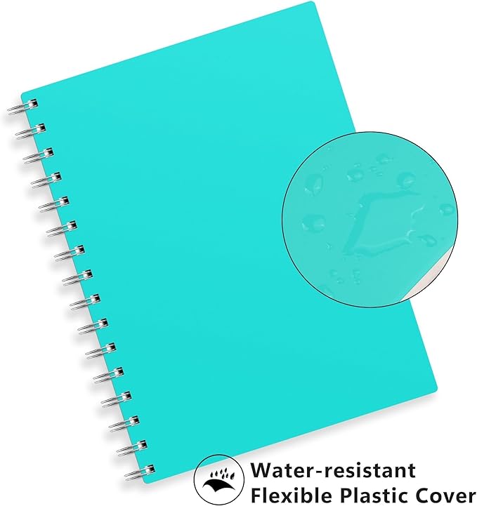 RETTACY Spiral College Ruled Notebook, 300 Pages, A5 Medium Size (5.7" x 8.2"), for School, Work, Writing, Journaling, 100 GSM Thick Paper, Flexible Plastic Cover (Tiffani Blue)