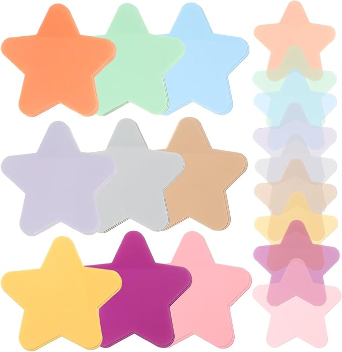 Jetec 900 Sheets Transparent Sticky Notes 18 Translucent Sticky Notes Clear See Through Memo Pad Colorful Self Adhesive Notepads for Notebook Bible Vision Board Office School(Star,Fresh Color)