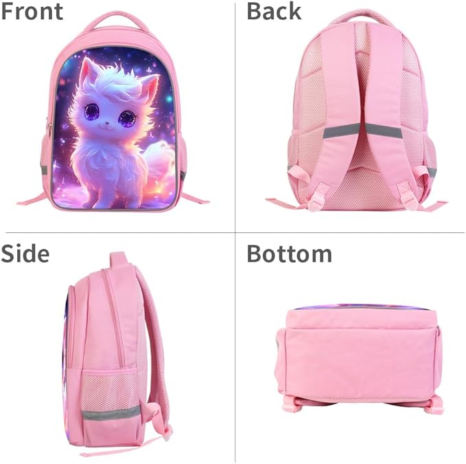 HiMagics Kids School Backpack for Boys & Girls Lightweight Waterproof Bookbag Large Capacity Ergonomic Comfortable Shoulder Straps Ideal for Elementary Middle School and Travel Pink Fox Pattern