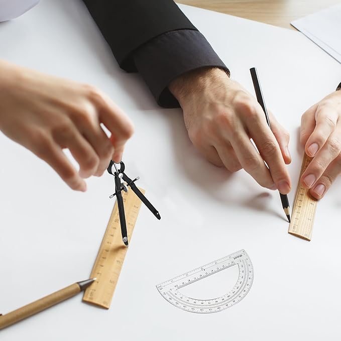 EBOOT Student Geometry Math Set, Metal Drawing Compass and 6 Inch Clear Swing Arm Protractors 180 Degree Math Protractor(Black)