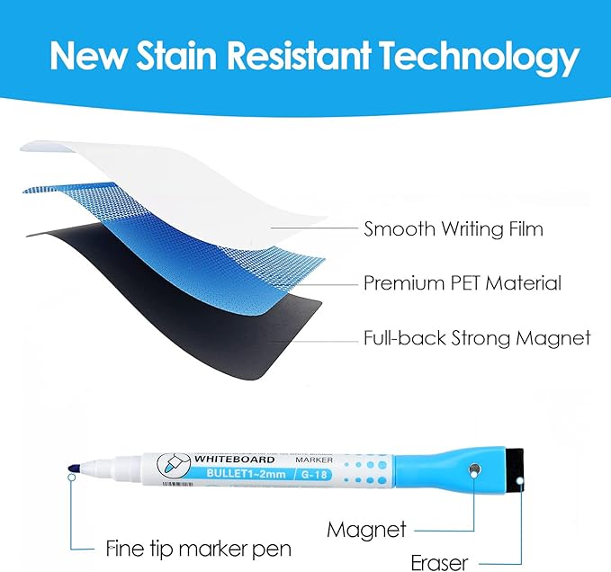 MaxGear 16 X 12 inch Magnetic Dry Erase Whiteboard for Refrigerator, Fridge Whiteboard Sheet Fridge Shopping List Office Notice Board with New Stain Resistant Technology (Include 1 Eraser,6 Markers)