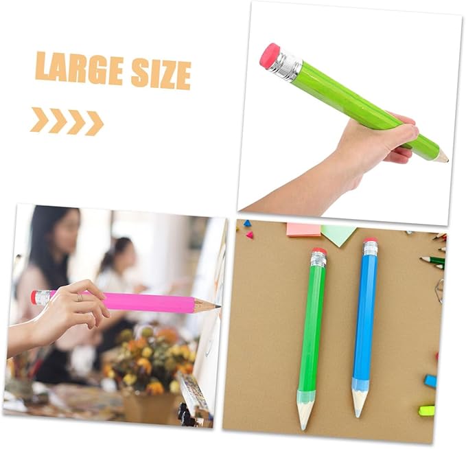 4pcs Colorful Jumbo Pencils Ergonomic Wooden Giant Pencils for Boy Girl Props for Drawing and Writing for Preschoolers and Kindergartens