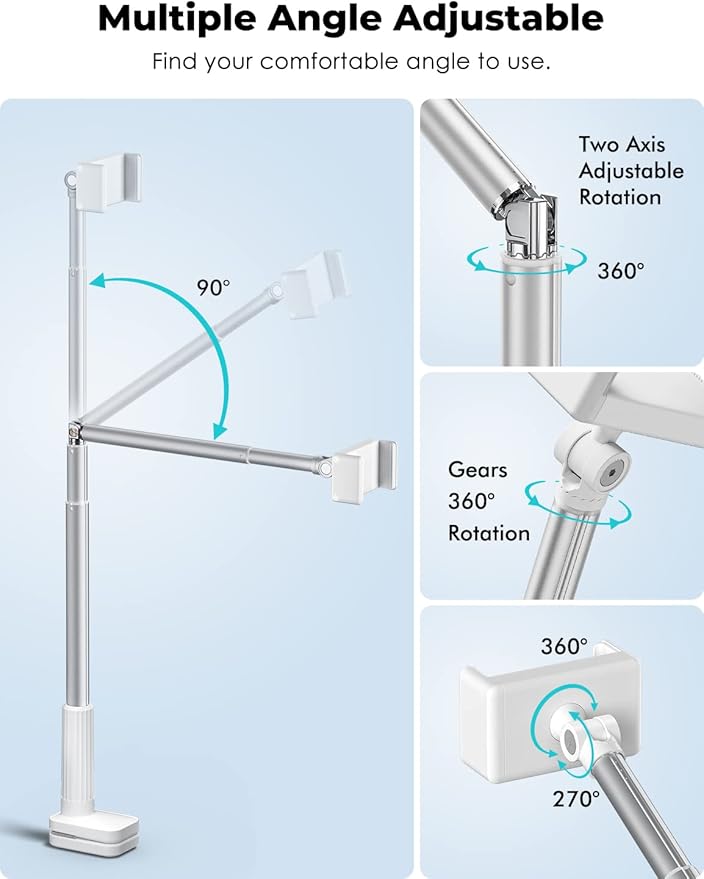 Viozon Phone Holder, Flexible Long Arm,Overhead Mount,360° Angle Adjustable,Aluminum Alloy, C Clamp for Headboard Bedside&Table&Desk,Compatible with 3.5"-6.9" Phone,iPhone 16 15 Plus/Pro Max W