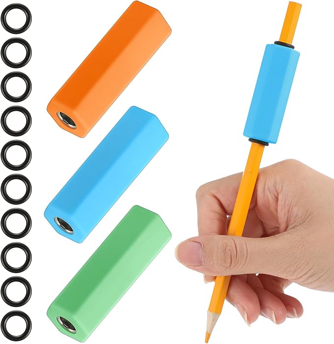 3 Pcs Pencil Pen Weights 1.59 oz, Handwriting Aid Kit for Children Elderly Special Need, Metal Weighted Pencil Holder Tool for Autism Tremors Fine Motor Skills(Orange, Green, Light Blue)