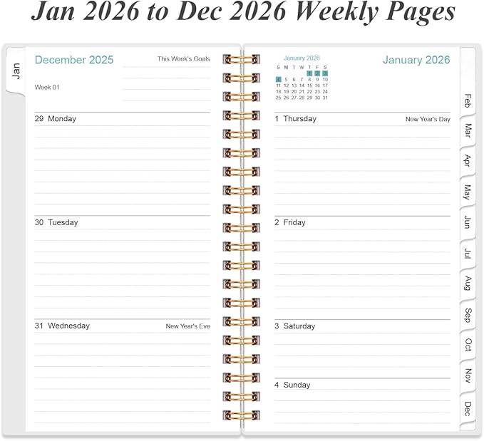 2026 Pocket Planner/Calendar - 2026 Planner from January 2026 - December 2026, Planner 2026 with 12 Tabs, Twin-Wire Binding, Inner Pocket, 3.75" x 6.75", Purple