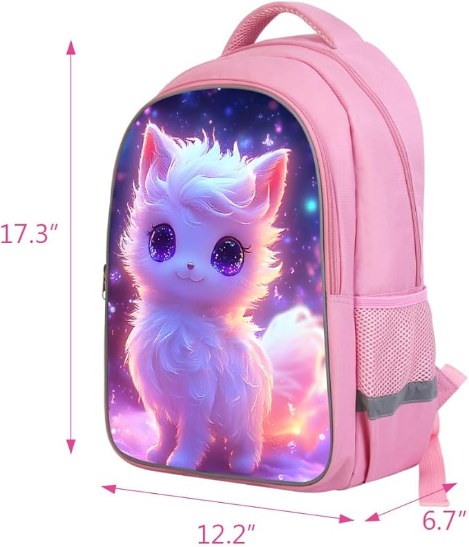 HiMagics Kids School Backpack for Boys & Girls Lightweight Waterproof Bookbag Large Capacity Ergonomic Comfortable Shoulder Straps Ideal for Elementary Middle School and Travel Pink Fox Pattern