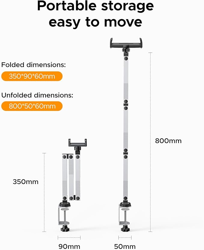 ORICO Tablet Mount, 360° Adjustable Tablet Stand Holder for iPad, Foldable Aluminum Arms, Ergonomic Viewing for Standing Desk & Nightstand, Fits 4.7"-12.9" Tablets & Phones- RA1, Gray