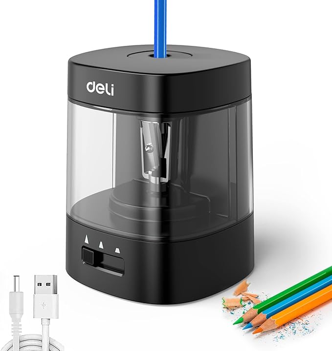 Deli Electric Pencil Sharpener, Automatic Pencil Sharpeners for No.2 Pencils Colored Pencils, USB & Battery Operated Pencil Sharpener for School, Home, Office, Classroom, Black