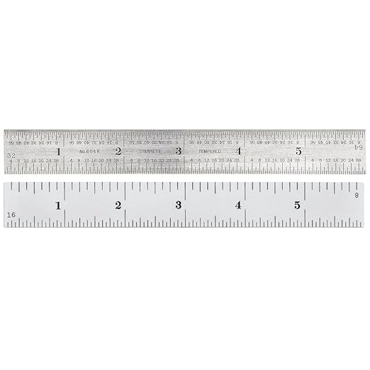 Starrett Spring Tempered Steel Rule with Regular Steel Finish, Quick Reading, and Inch Graduation - 6" Length, 4R Graduation Type, 3/64" Thickness - 604R-6