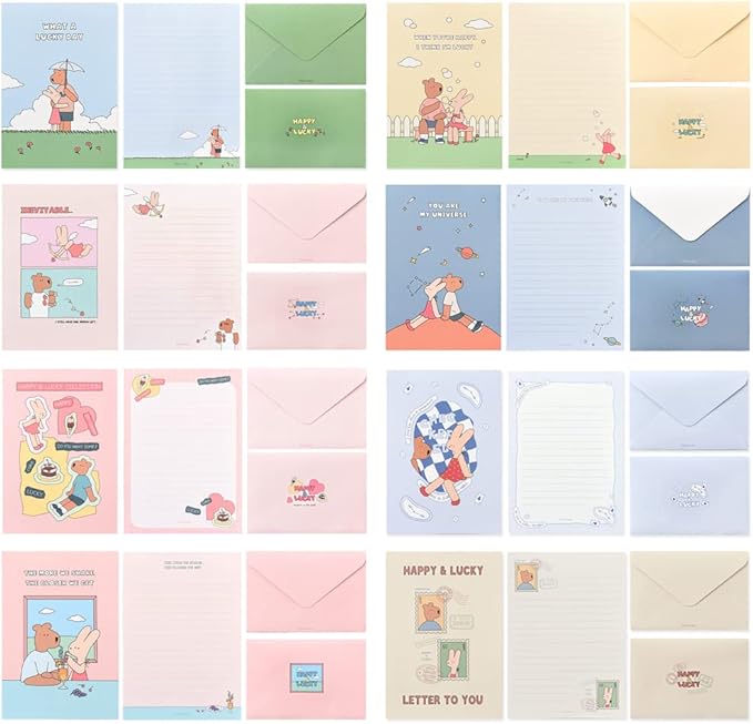 Monolike Happy and Lucky Memories Letter Paper and Envelopes Set - 8Type, 32 Letter Paper + 16 Envelopes