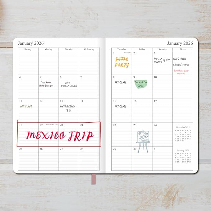 2026 Planner - Weekly and Monthly Planner, Jan 2026 - Dec 2026, Holidays, Contacts and Notes Pages, Vegan Leather Cover, Elastic Closure, 5.5”x8.25”, Rose Gold