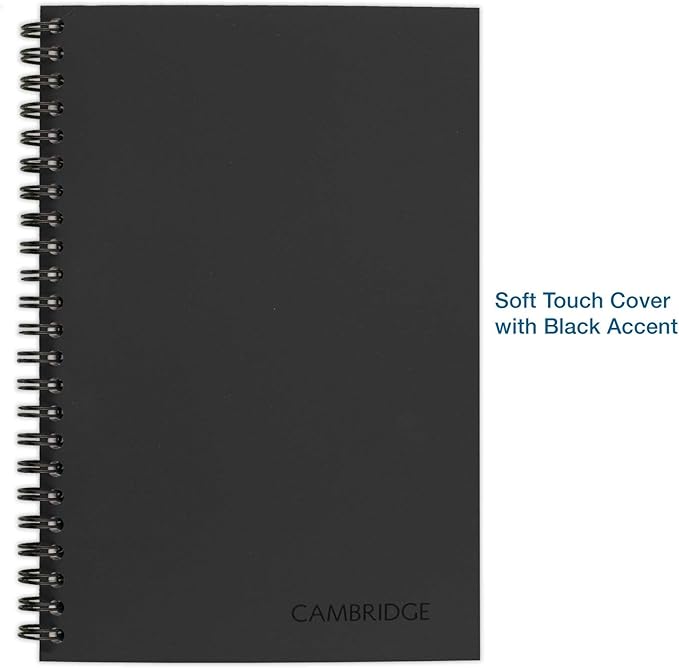 Cambridge Limited Business Notebook, Legal Ruled Paper, 5" x 8", Flexible Soft Touch Cover, Wirebound, Black (06074) 80 Sheets, (Pack of 2)