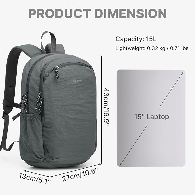 G4Free 15L Hiking Backpack Lightweight Small Daypack for Women Men | Padded Back&Strap, with Chest Strap, for Travel Outdoor Campus, Orange