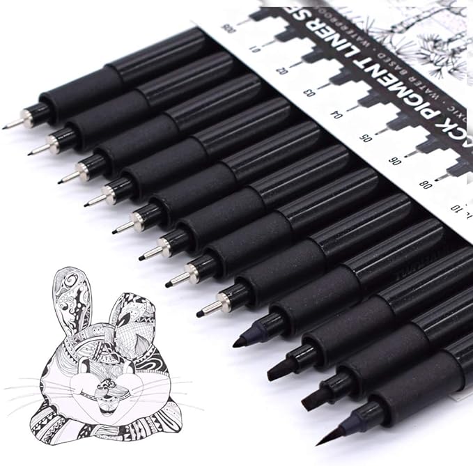 TWOHANDS Art Pens,Fineliner Ink Pens,Set of 12 Technical Drawing pen,Pigment Pen,Fine Point,Black,Waterproof,for Art Watercolor,Sketching,Anime,Manga, 902188